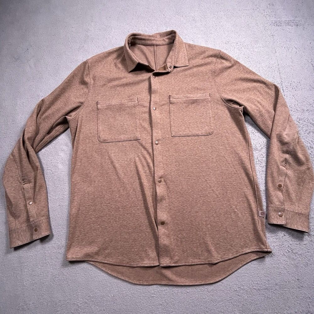 Lululemon Soft Knit Overshirt XL Brown Snap Front Long Sleeve Pocket Shacket